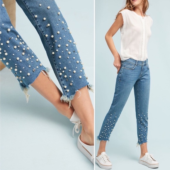 Anthropologie Pilcro Letterpress Pearl Detail Jean